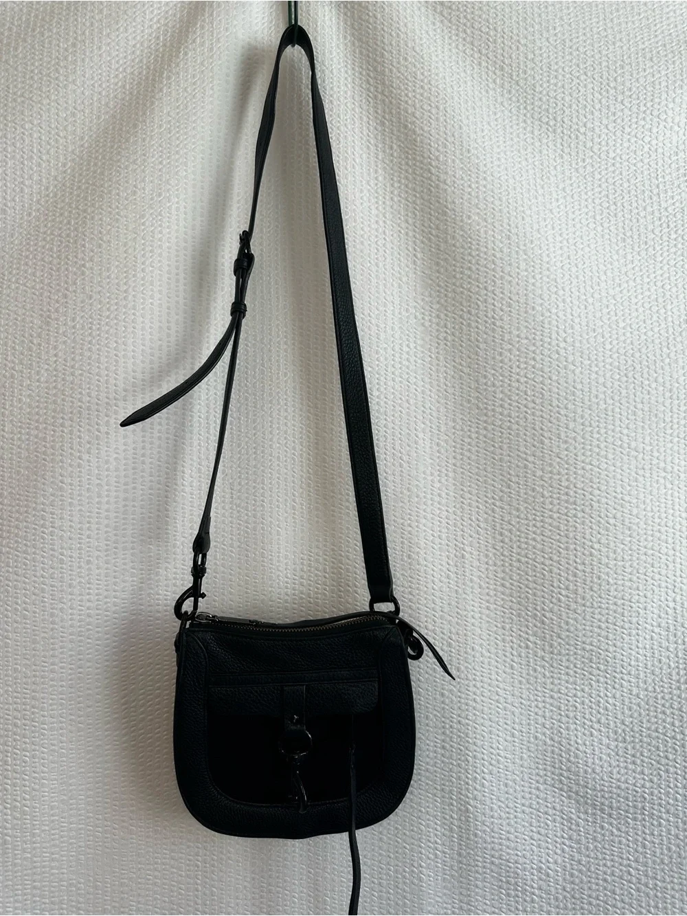 Rebecca Minkoff Black Pebbled Leather Saddle Crossbody Bag Suede Flap Gunmetal